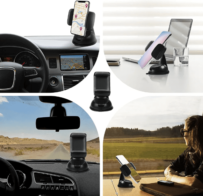 Support de téléphone voiture 2en1 pour pare-brise et tableau de bord