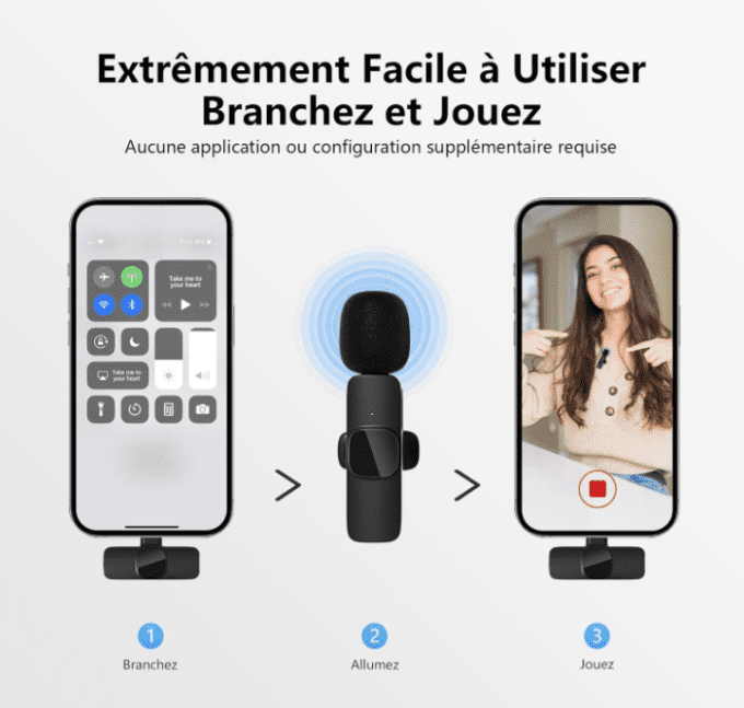 Wireless Microphone Cravate pour téléphone (USB-C)ou(IOS)