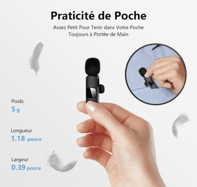 Wireless Microphone Cravate pour téléphone (USB-C)ou(IOS)