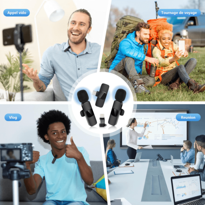 Wireless Microphone Cravate pour téléphone (USB-C)ou(IOS)