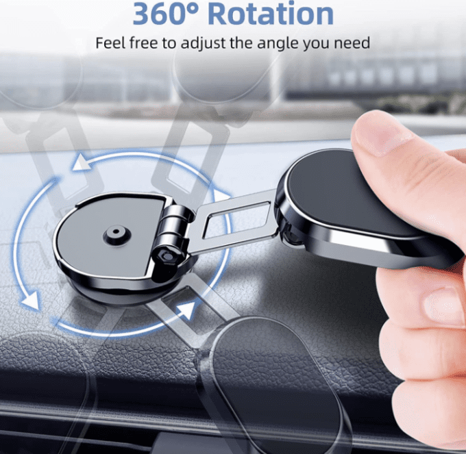 Support de téléphone pour la Voiture Double Rotation à 360° Magnétique Résistant Argenté ou Noir