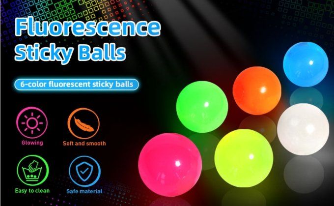 Lot de 8 balles anti-stress collantes fluorescentes – Relaxation et amusement pour petits et grands 